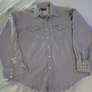 Vtg WRANGLER Grey Cotton Pearl Snap L/S Shirt Mens 16.5-35 X Long Tails